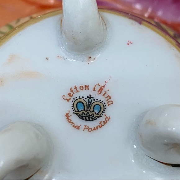 LEFTON Hand painted Southwestern Cactus Desert 3- footed Cup & Saucer Tea Set - Picture 12 of 13